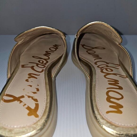 NEW Sam Edelman Kira Mule Women 10.5 Metallic Gold Leather Horsebit Flat Loafer - Picture 9 of 12